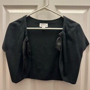 Short-sleeved, shrug with sequins & satin tie closure. Loft brand.  Size Medium.